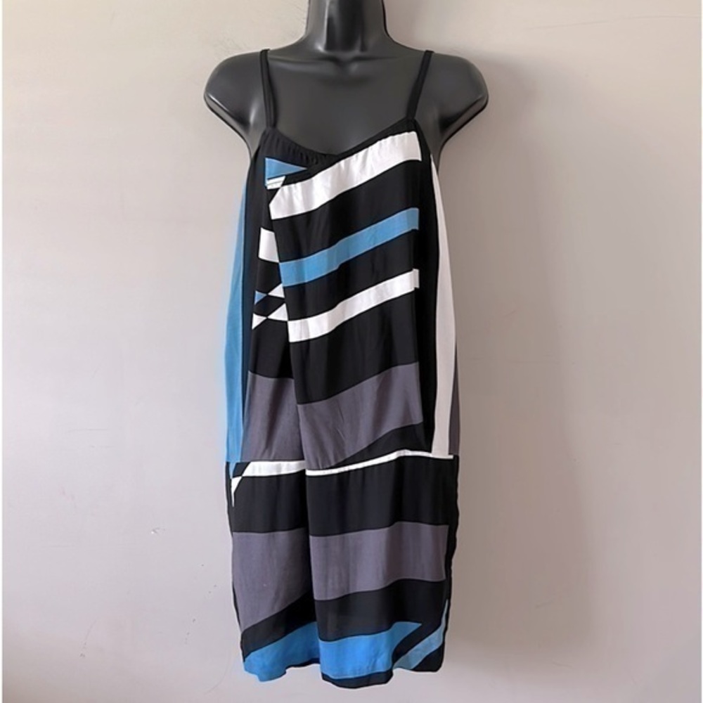 DEREK LAM Medium Multi Color 100% Rayon Spaghetti Straps Drop Waist Mini Dress S